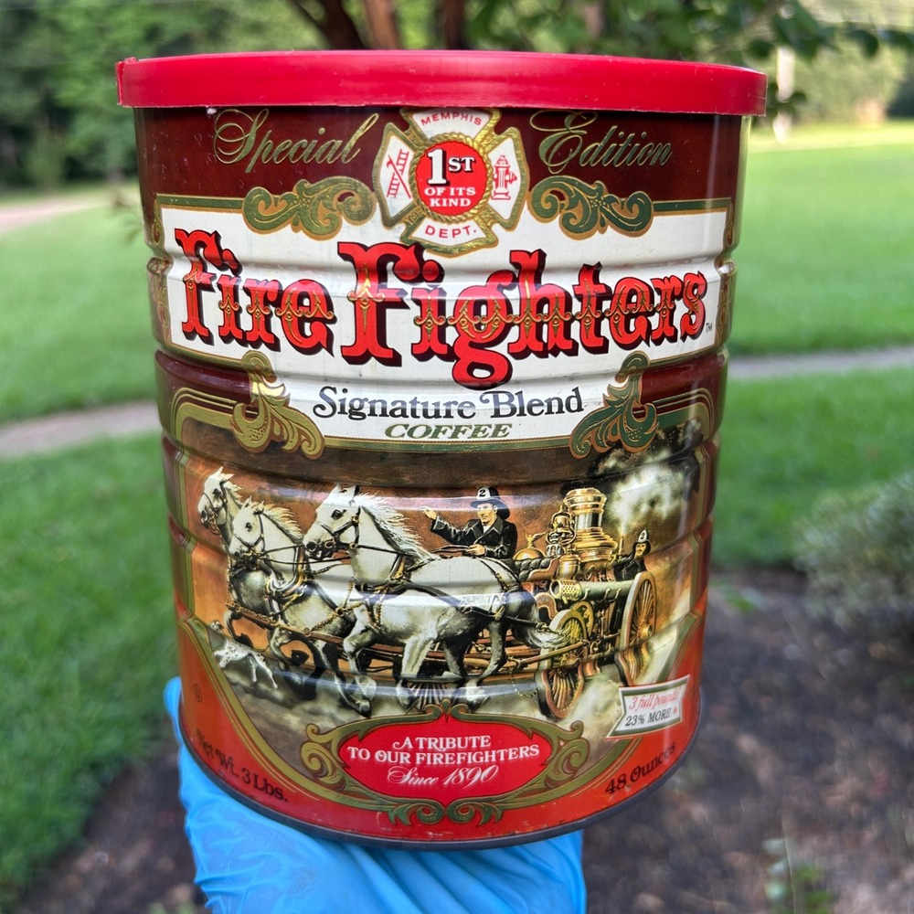 Vtg Fire Fighters Signature Blend Coffee Tin Special Ed "1st of its kind Memphis